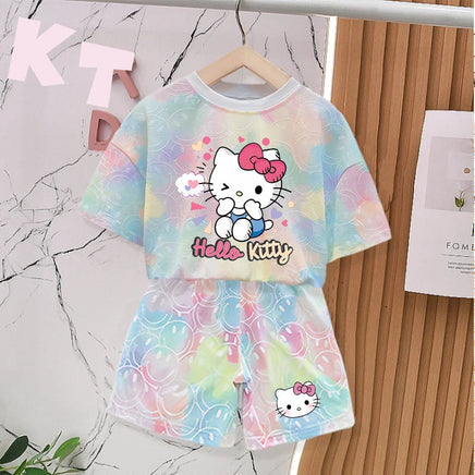 Hello Kitty Sets Summer Breathable Soft Children Clothes Baby Girls Cute Cartoon Short Sleeve Thin Two Piece Suit Gift