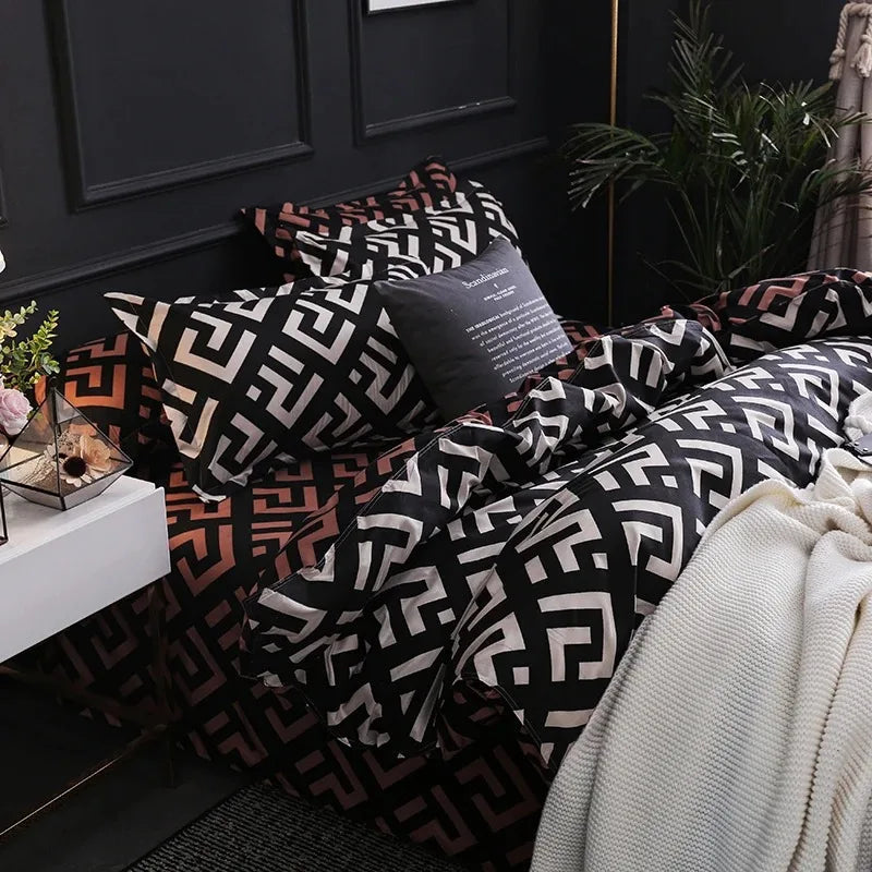 Luxury Black Bedding Comforter Set with Pillow Case SIngle Full Size Bed Linen Duvet Cover Set Queen/King Double Single Bed Lusy Store