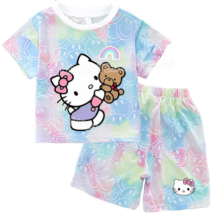 Hello Kitty Sets Summer Breathable Soft Children Clothes Baby Girls Cute Cartoon Short Sleeve Thin Two Piece Suit Gift KT1848Y-KT906K