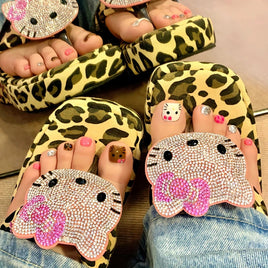 New Sanrio Hello Kitty Thick-soled Flip-flops, High-looking Leopard Print Outer Beach Shoes, Beach Flip-flops To Increase Height Lusy Store