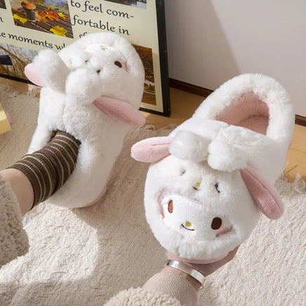 Hello Kitty Cinnamoroll Kuromi Plush Slippers - Winter Kawaii Home Shoes B