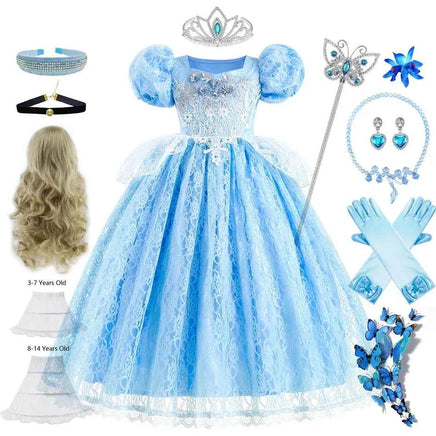 Cinderella Dress For Girls Kids Party Cosplay Halloween Costumes Kids Birthday Princess Dress Up Clothes
