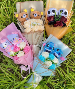 Hello Kitty Stitch Halloween Jack Plush Dolls Flower Bouquets Gifts