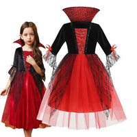 Girls Ghost Bride Gothic Rose Skeleton Scary Halloween Cosplay Costume Dress Role Play Carnival Children Party Outfit 1 PCS Set E