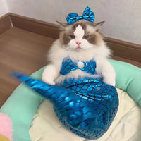 Mermaid Cat Halloween Costumes Sparkly Cosplay Dog Clothes Outfit for Small Kitten Birthday Party Dressing Up Pet Costumes Cos
