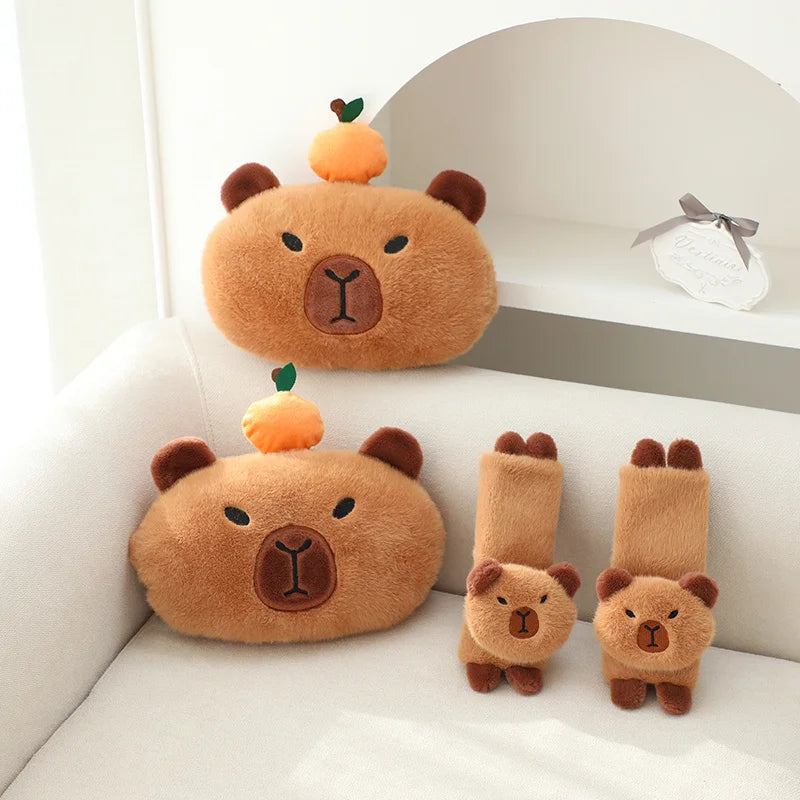 Lusy Store LLC Capybara Plush Doll Kawaii Capybara Car Seat Headrest Seat Belt Cover Kawaii Stuffed Gift Plush