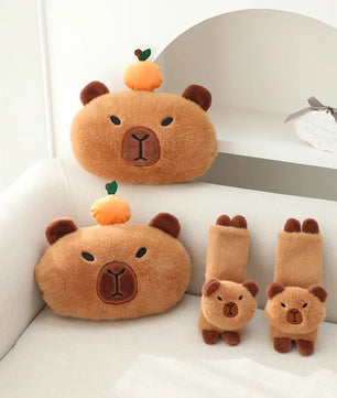 Lusy Store LLC Capybara Plush Doll Kawaii Capybara Car Seat Headrest Seat Belt Cover Kawaii Stuffed Gift Plush
