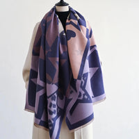 Lusy Store 2024 Luxury Star Two-Sided Scarf For Women Warmer Winter Cashmere Pashmina Scarves Shawls Female Thick Blanket Wraps Foulard 