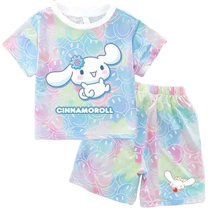 Sanrio Child Short Sleeve T-Shirt Set Cartoon Cinnamoroll Print Clothing Boy Girl Summer Casual Two Piece Suit Kid Birthday Gift DEG 155 Y-DEG 150 K