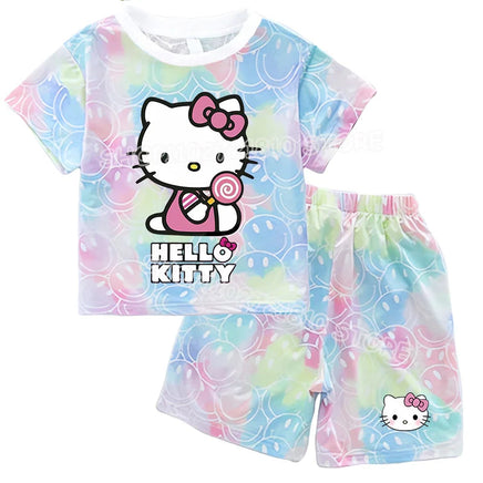 Hello Kitty Sets Summer Breathable Soft Children Clothes Baby Girls Cute Cartoon Short Sleeve Thin Two Piece Suit Gift KT2052Y-KT906K