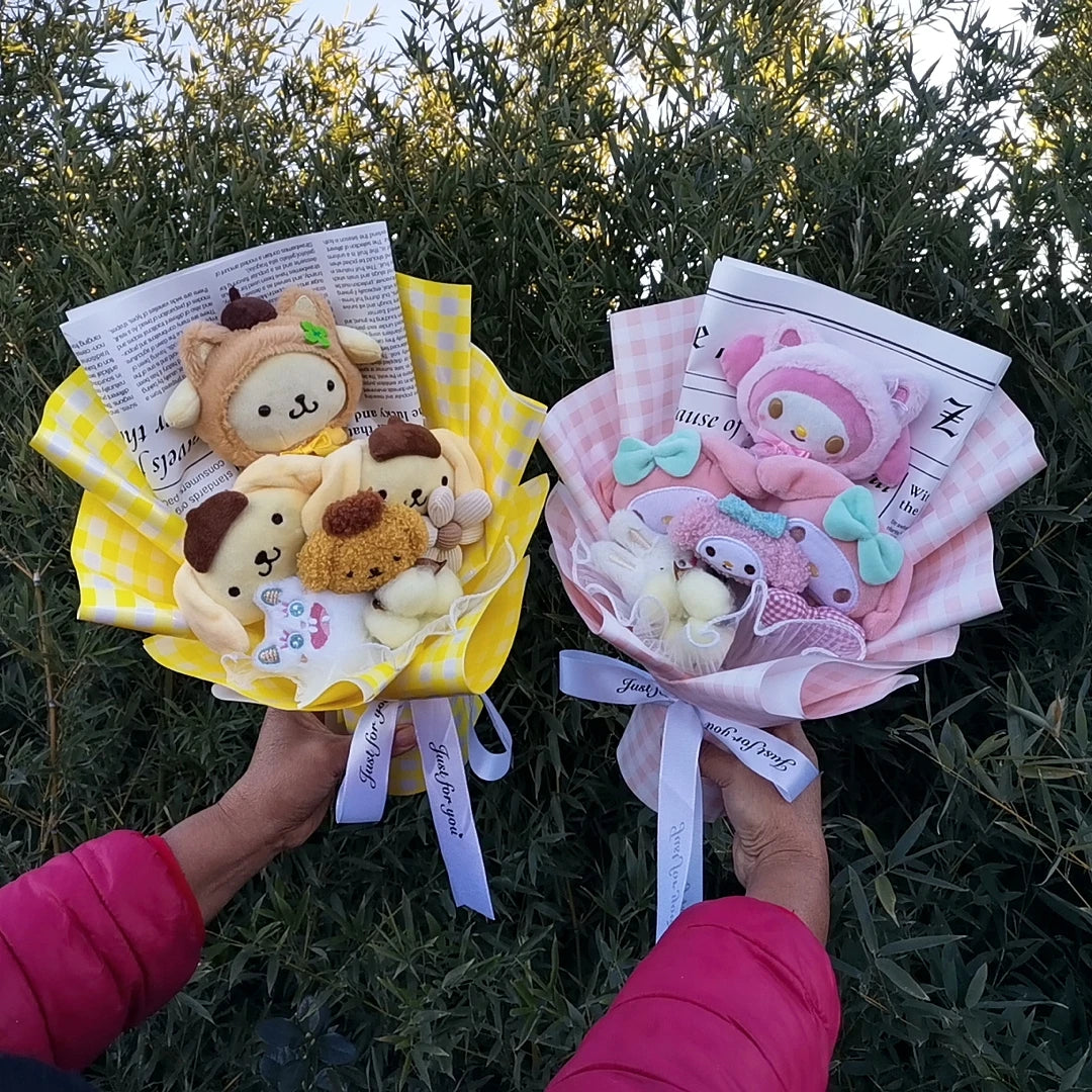 Lusy Store LLC Hello Kitty Kuromi Melody Cinnamoroll Plush Bouquet Home Decoration Xmas Friend Gifts Bouquet