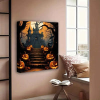 1.5 inch solid wood frame, haunted house for Halloween night, dark surrealist house wall decoration with paintings