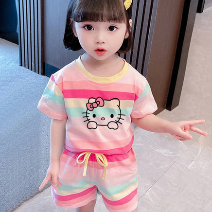 Hello Kitty Clothing Sets for Kids Baby Girls Outfits Short Sleeve T Shirt Pink kitty