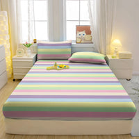 Lusy Store 1 Simple Modern Striped Printed Matte Fitted Sheet, Bedroom Printed Bed Cover, Bedding (Excluding Pillowcases) 