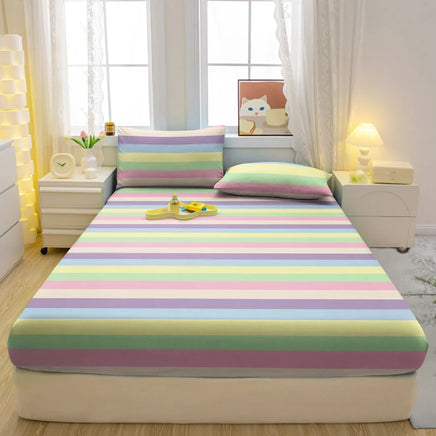 Lusy Store 1 Simple Modern Striped Printed Matte Fitted Sheet, Bedroom Printed Bed Cover, Bedding (Excluding Pillowcases) 