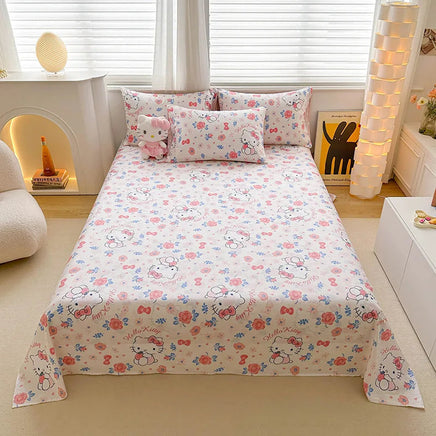 Cartoon Household Goods Anime Figure Bedding Set Hello Kitty Single Bed Sheet without Pillowcase Flower Katie