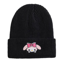 Hello Kitty Beanie Hat Women Cute Cartoon Cinnamoroll Melody Kuromi Winter Knitted Cap My Melody Black 54cm-58cm