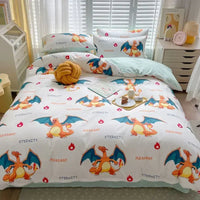 100% Cotton Duvet Set Pokemon Psyduck Eevee 4pcs Set Kids Pure Cotton 3pcs Pack of Bed sheets Pillow cases duvet covers Lusy Store