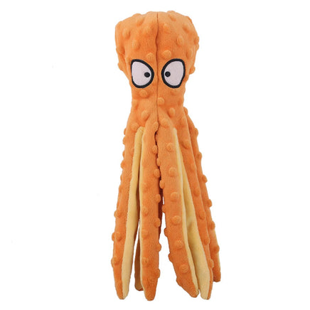 Interactive Pet Plush Toy, Cartoon Octopus with Fish Skin & Squeaky Sound, Chew Toy for Dogs & Cats Orange