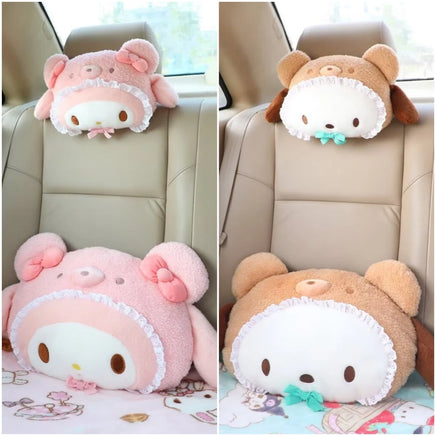 Lusy Store Cute Kuormi My Melody Headrest Anime Cushion Car Seat Game Chair Stuffed Japanese Style Pillow Sofa Bed Plushies Birthday Gifts 