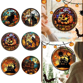 2025 Halloween PVC Glass Window Static Sticker Horror Castle Cat Decorative Sticker Halloween Glass Decals Home Party Decoration
