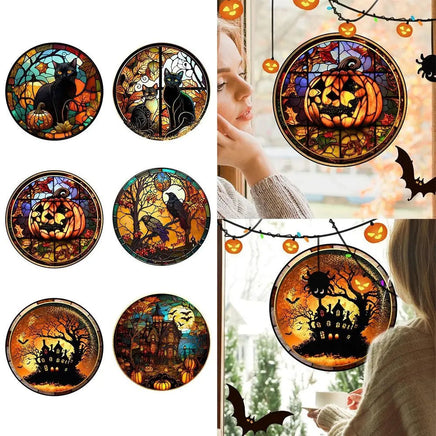 2025 Halloween PVC Glass Window Static Sticker Horror Castle Cat Decorative Sticker Halloween Glass Decals Home Party Decoration
