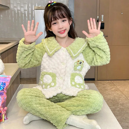 Sanrio Pajamas Kuromi Anime Children Comfortable Coral Cartoon Cute Warm Casual Home Clothing