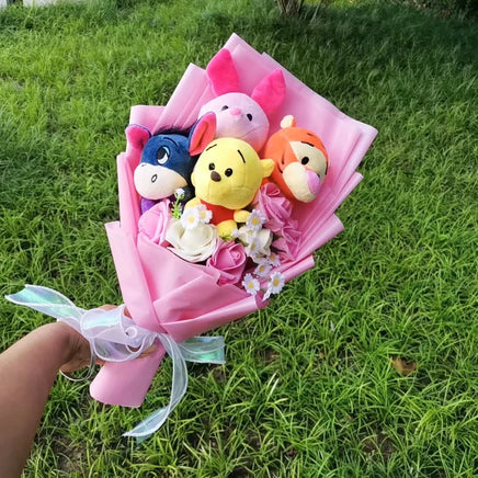 Lusy Store LLC Winnie the Pooh Plush Bouquet Bear Tiger Pig Anime Cartoon Decoration Gift Valentine's Day Gift Bouquet