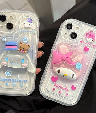Lusy Store Sanrios Cute Melody with Bracket Phone Case for Samsung Galaxy S24 S23 S22 S21 S20 S10 Note20 10 FE Ultra Plus 4G 5G Back Cover 