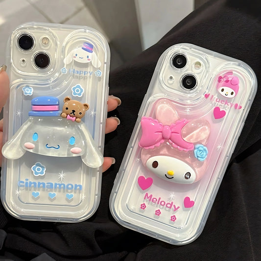 Lusy Store Sanrios Cute Melody with Bracket Phone Case for Samsung Galaxy S24 S23 S22 S21 S20 S10 Note20 10 FE Ultra Plus 4G 5G Back Cover 