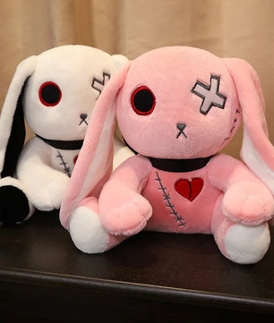 Lusy Store LLC Creepy Goth Bunny Plush Crazy Rabbit Plushie Toys Spooky Gothic Bunny Stuffed Animal Cute Horror Dreadful Bunny Doll Plush