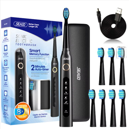 Seago Sonic Toothbrush Electric Toothbrush Cleaning Teeth 5 Modes with 8 Replaceable Brush Heads 2 Min Timer With Portable Box Black