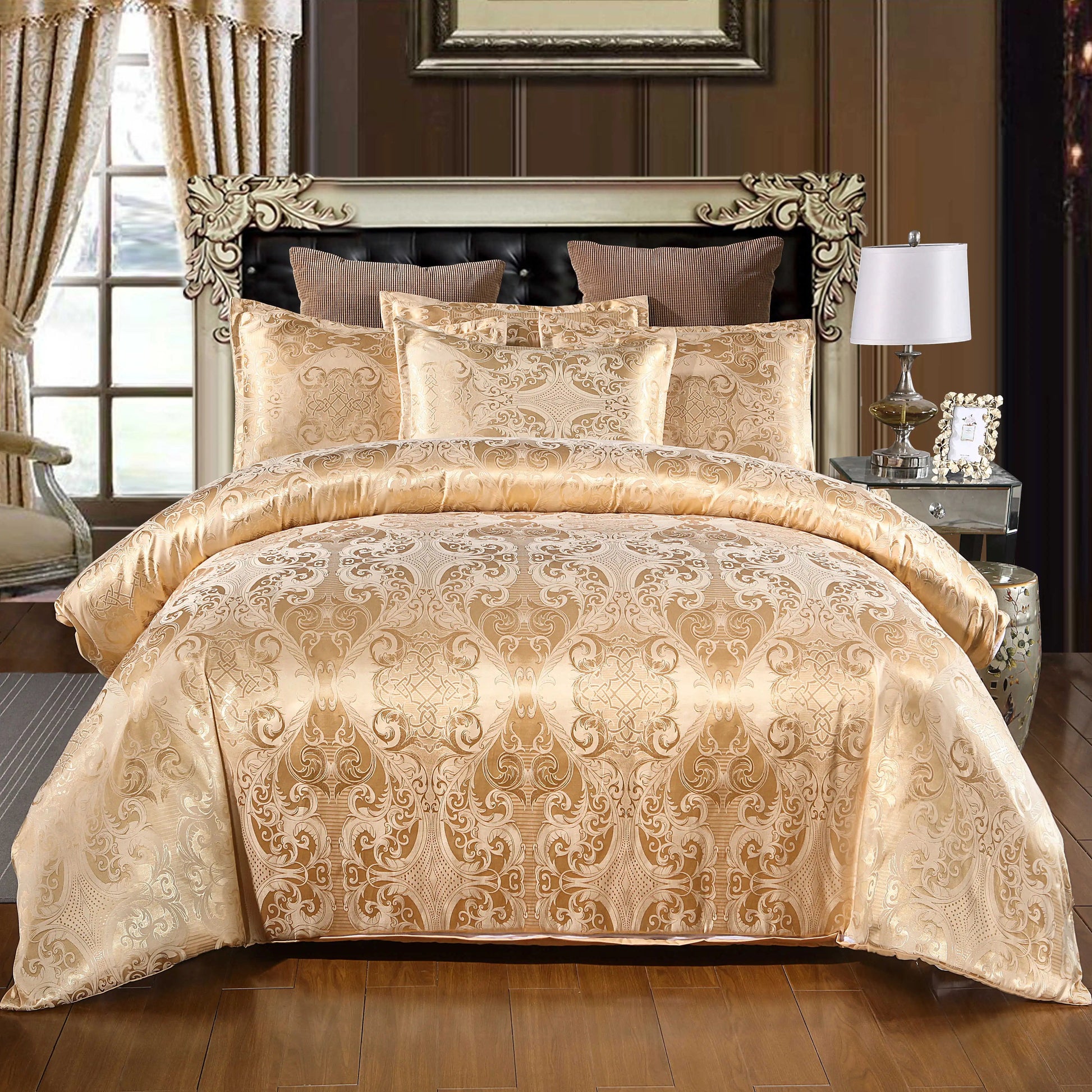Satin Duvet Cover  Size, Floral Jacquard Satin Duvet Cover Set 3 Piece Luxury Silk Like Bedding Comforter Cover Set Lusy Store