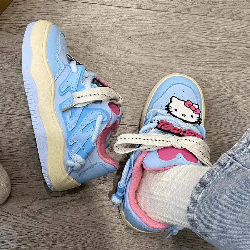 Sanrio Original Japanese Hello Kitty Bread Shoes for Women Spring/Summer New Blue Cute Versatile Kitty Platform Skateboard Shoes Lusy Store