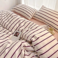 Simple Style Red And Blue Strip Duvet Cover Set Bed Sheet Set Washed Cotton Bedding Set 5