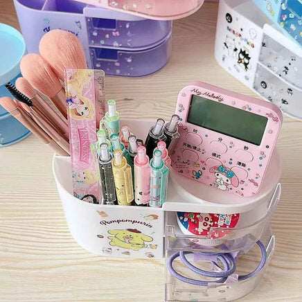 Sanrio Desktop Transparent Drawer Pen Holder Cute Kuromi Cinnamoroll Students Creative Cartoon Pen Holder Stationery Storage Box