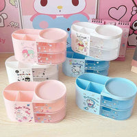 Sanrio Desktop Transparent Drawer Pen Holder Cute Kuromi Cinnamoroll Students Creative Cartoon Pen Holder Stationery Storage Box