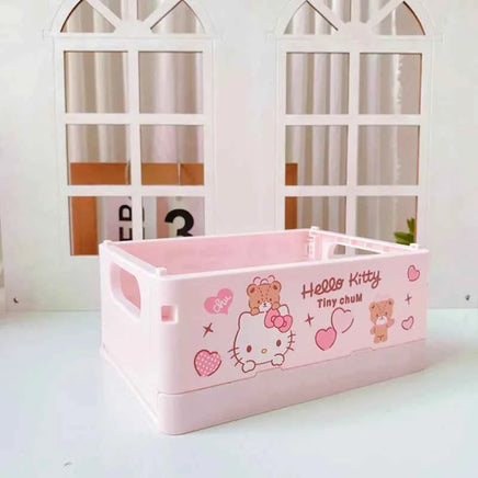 Sanrio Kawaii Hello Kitty My Melody Kuromi Cinnamoroll Desktop Storage Box Foldable Stackable Cosmetic Organizer Desktop Storage