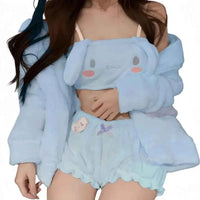New Sanrio Kuromi Japanese thickened plush girl cute pajamas tube top set Melody Cinnamoroll kawaii sweet home wear wholesale Cinnamoroll - 2