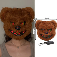 Halloween Plush Luminous Mask Terror Rabbit Bear LED Luminous Mask Plush Rabbit Halloween Party Cosplay Mask Party Photo Prop Pink Bear