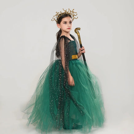 Girls Green Medusa Costume with Headpiece for Kids Halloween Medusa Dresses Greek Roman Kids Fancy Gown Tutu Dress Cosplay