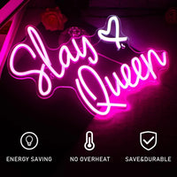 Lusy Store LLC Slay Queen Neon Sign Pink White LED for Wall Decor Bedroom Girl Aesthetic Room Dorm Decor Party Gifts Neon Sign