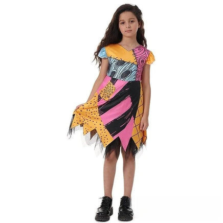 2024 halloween Costumes Kids Girls Cosplay Clothing The Nightmare Before Christmas Children Princess Sally With Bag Suit 2-10T