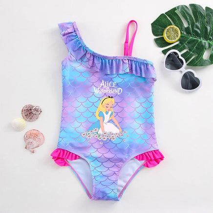 Alice in Wonderland Girls Swimsuit Mermaid Fish Scale One-Piece Bathing Suits Children's Dresses Summer Swimwear Beach Suit Kids Lusy Store