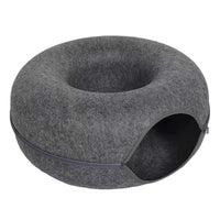 Felt Donut Bed for Cats House With Breather Hole Dog Bed Interactive Play Toys for Cats to Hide 2 in 1 Tunnel for Cats Bed Dark Grey