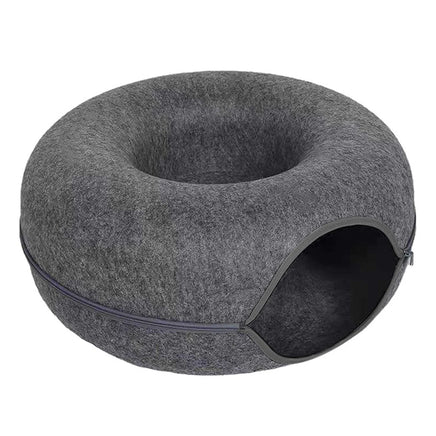 Felt Donut Bed for Cats House With Breather Hole Dog Bed Interactive Play Toys for Cats to Hide 2 in 1 Tunnel for Cats Bed Dark Grey