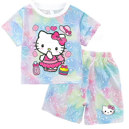 Hello Kitty Sets Summer Breathable Soft Children Clothes Baby Girls Cute Cartoon Short Sleeve Thin Two Piece Suit Gift KT245Y-KT906K