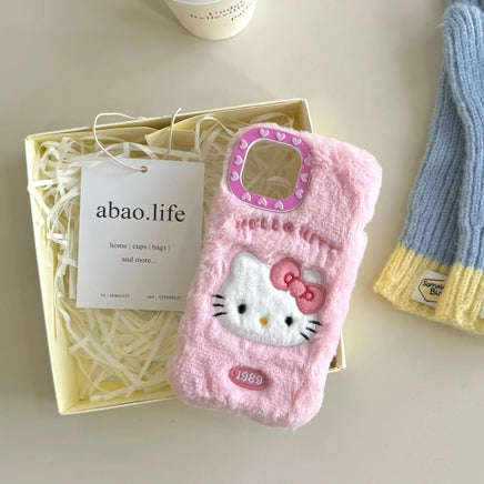 Cute Sanrio Hello Kitty Furry Plush Phone Case for iPhone 16 15 14 13 12 Pro Max Only Case