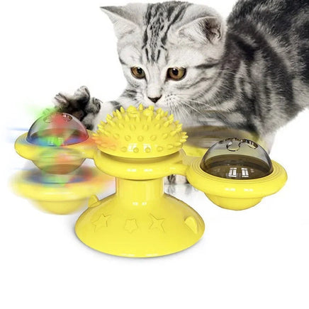 Interactive Cat Windmill Toy, Cat Puzzle Turntable with Brushing Teeth Function, Pet Toy for Kittens B