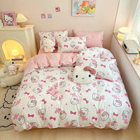 Hello Kitty Bedding Duvet Cover Student Bedding Set Soft Microfiber Bedspread Lightweight Coverlet B-3pcs